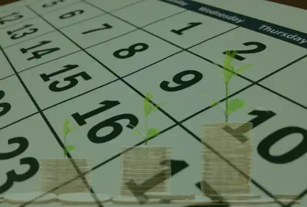카카오뱅크 비상금대출 이자 내는 법을 설명하기에 좋은 달력과 사용기간에 동안 증가하는것을 묘사